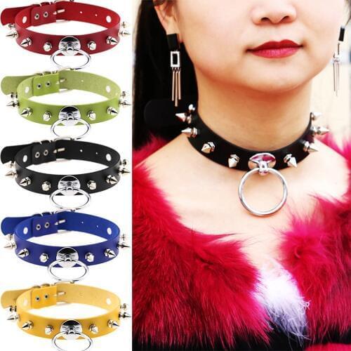 Sale Big O-Round Punk Rock Gothic Chokers Women Men Leather Silver Spike Rivet Stud Collar Choker Necklace Statement Jewelry
