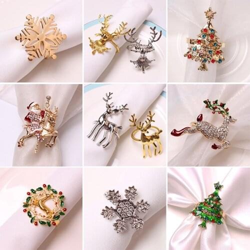 Christmas Napkin Ring Holders Xmas Table Decoration for Home Metal Reindeer Tissue Ring Wedding Banquet Hotel Table Decoration