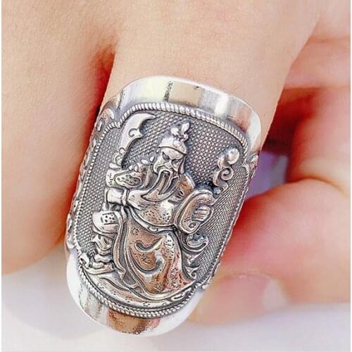 S990 pure silver God of wealth Guan Yu totem ring aggressive man personality opening ring birthday gift