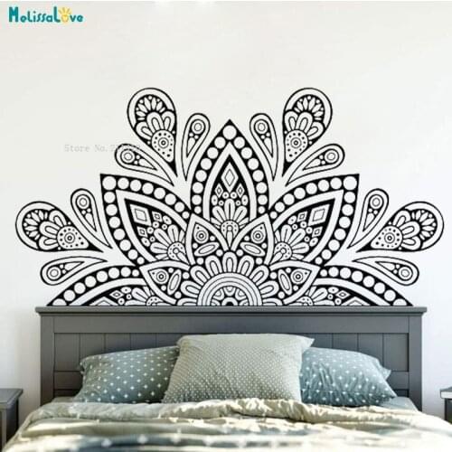 Half Mandala Flower Headboard Wall Stickers Home Décor Bedroom Study Yoga Studio Self-adhesive Vinyl Art Decals YT4644