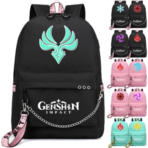 Anime Genshin Impact Backpack Usb Port School Bag 3D Pattern Rucksack Student Teenagers School Book Travel Laptop Mochilas