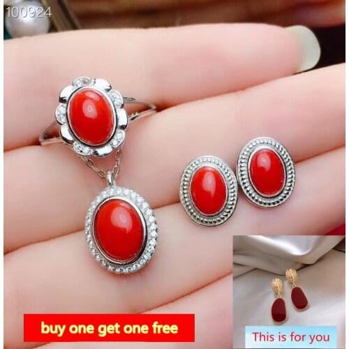 KJJEAXCMY boutique jewelry 925 sterling silver inlaid Natural Red Coral Necklace Ring Earring Suit Support Detection fashion