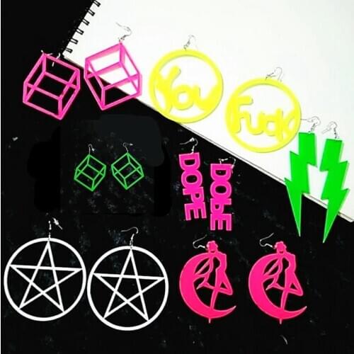New Neon Color Lightning Pentagram Acrylic Drop Earring For Women Punk Geometric Long Dangle Earrings Fashion Jewelry Party Gift