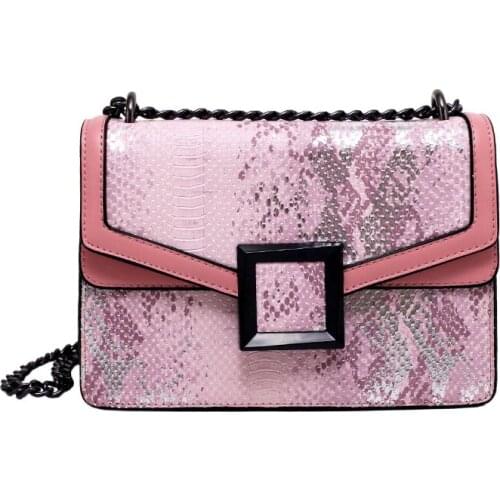Chain Shoulder Bags for Women Winter Trend Colorful Pu Leather Crossbody Bag Branded Female Handbags Luxury Snakeskin Pattern