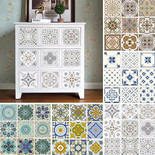 10pcs Vintage Tile Stickers Self-adhesive Waterproof Moroccan Mosaic Wall Decals Bohemian style wall stickers home decor