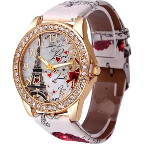 Tower Pattern Leather Band Analog Quartz Vogue Wrist Watches Часы Женские Часы Женские Наручные Relojes Para Mujer Montre Femme