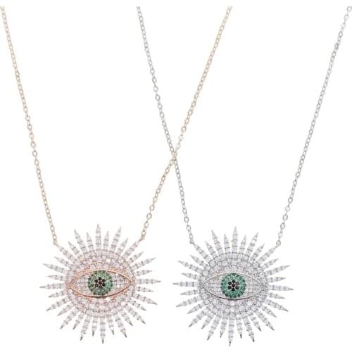 Big Round Statement Devils Eye Pendant Necklace Jewelry Full Mini Cubic Zirconia Sun Shaped Link Chain Necklaces Drop shipping