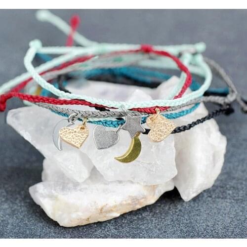 Pulseira feminina heart charms bracelets women friendship bracelets femme bohemian boho handmade wax string adjustable bracelets
