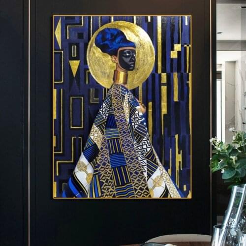 Black Face Woman Canvas Painting Sexy Women Gold Poster and Prints Cuadros Wall Art Pictures for Living Room Decoration No Frame