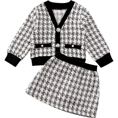 Baby Girls' Skirt Sets Toddler Baby Girls Long Sleeve Cardigan Jacket Coat Top Plaid Tutu Skirt Party Dress Fall Outfit Set