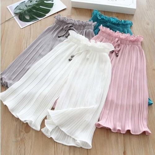 Girls Kids Pants Summer Thin Anti-mosquito Wide Leg Loose Cropped Trousers Leggings Children Breathable Casual White Pink Pants