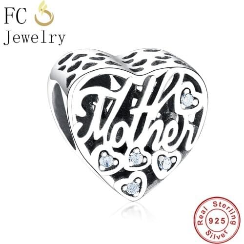 FC Jewelry Fit Original Brand Charm Bracelet Authentic 925 Sterling Silver Heart Letter MOTHER MOM SON Bond Beads Berloque DIY