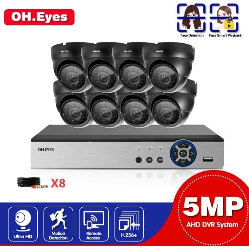H.265 8ch AHD DVR System HD 5MP 1/3'' SONY IP66 Vandalproof In/outdoor Security Camera kit Video Surveillance Set 2T Xmeye APP