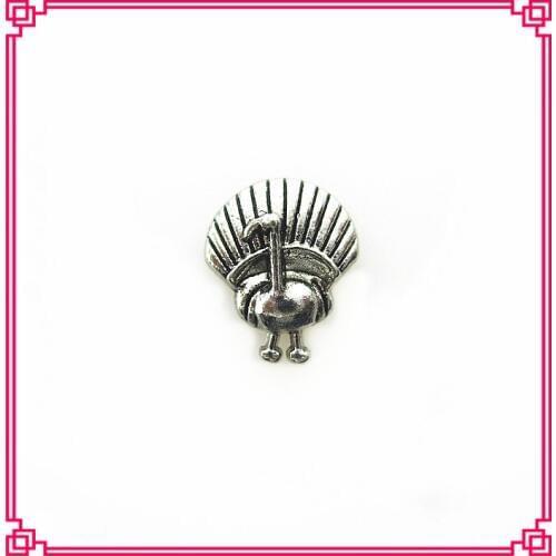 Hot selling 50pcs/lot silver turkey floating charms living glass floating pendant lockets charms