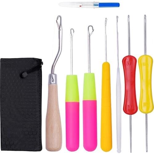 Imzay 8PCS Hot Sale New Plastic & Wood Hair Weaving Crochet Needles Dreading Latch Hooks Dreadlock Craft Tool