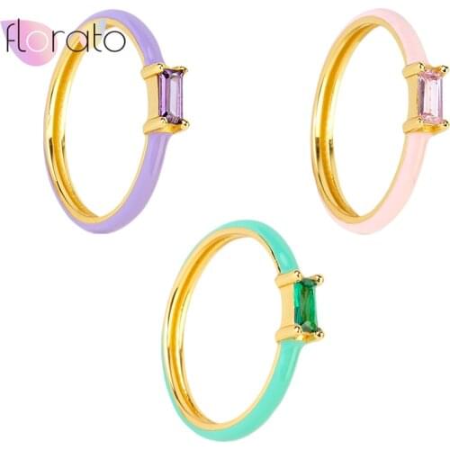 Classic 4 Claws Design Enamel Rings For Women Bridal Engagement Wedding Rings Candy Color Cubic Zirconia Ring Female Jewelry