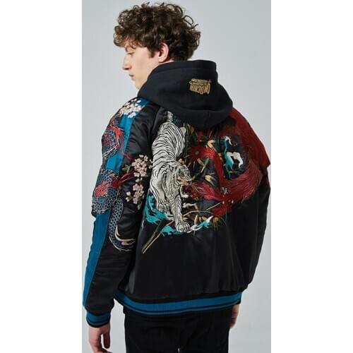 2021 Chinese style Japanese Yokosuka Ukiyo-e cotton-padded jacket embroidery dragon and tiger ma1 flying suit winter thickening