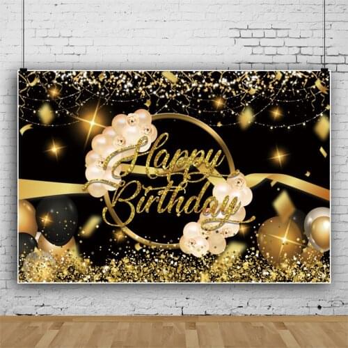 Laeacco Circle Ball Gold Balloons Shiny Star Happy Birthday Party Customized Banner Baby Photo Background Photographic Backdrop