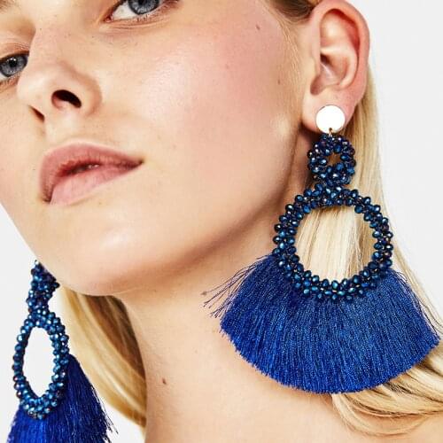 FASHIONSNOOPS Tassel Earrings For Women Crystal Beads Handmade Ethnic Long Dangle Charms Wedding Oorbellen Acessorios Earings