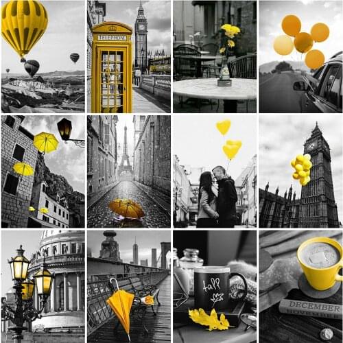 MomoArt 5D DIY Diamond Painting Street Mosaic Art Diamond Embroidery Black Yellow Landscape Craft Kit Home Decorations