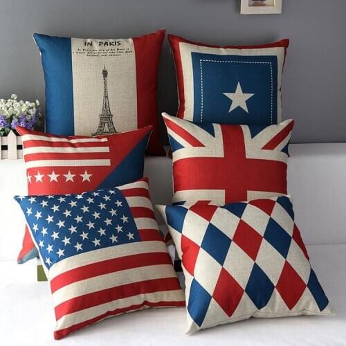 Flag pillow cover, American flag union jack French national flag Geometry throw pillow case pillowcase wholesale
