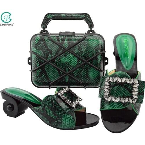2020 New Italian design Ladies Shoes and Bag Set in Green Color Fashion African Nigerian Wedding Women Pumps Sandals and Bag Set