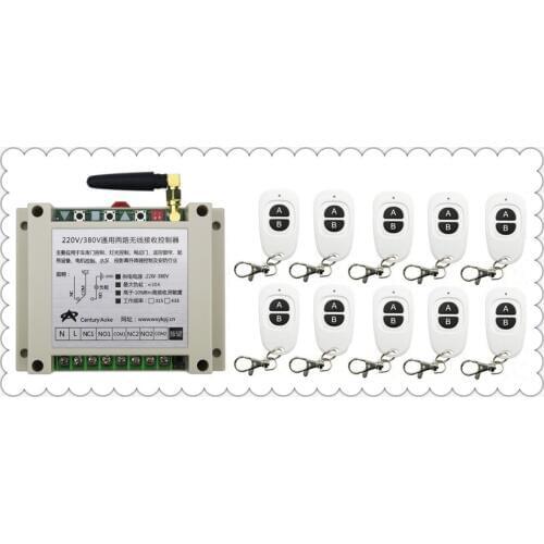 New AC220V 250V 380V 30A 2CH RF Wireless Switch Relay Receiver Remote Controllers & 10* White AB keys Waterproof Transmitter