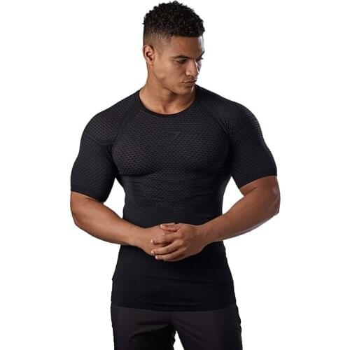 2021 summer new fitness training quick-drying t shirt men running sports elastic round neck short-sleeved t-shirt male W764