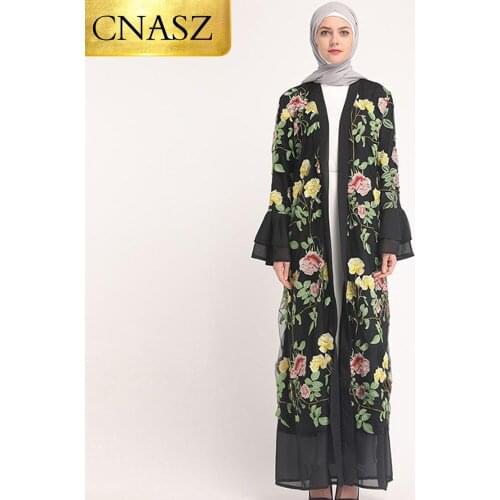 2019 New Arrival Muslim Dress Abaya Turkey Fashion Lace Trumpet Sleeves Dubai Cardigan Robe For Women Islamic Clothing