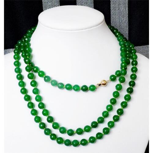 AAA Charming 8mm Natural Green Jade Round Gem Bead Necklace