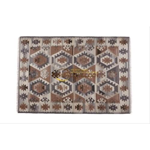 Triped kilim rug Wool Handmade Vintage For Living Room Geometric Bohemian Natural