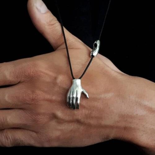 Simple Design Slender Vintage Hand Grip Pendant Necklace Women Antique Silver Color Lovers Hands Choker Men Party Jewelry A968