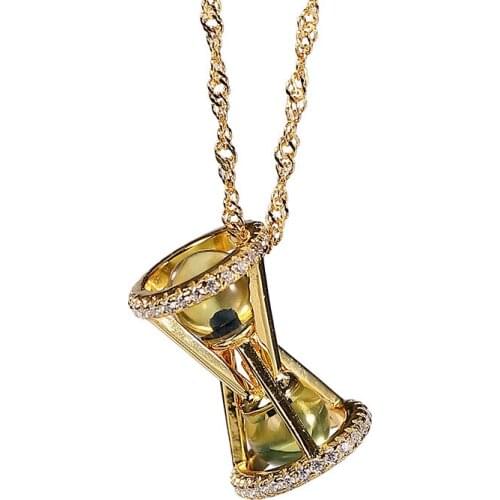 S925 sterling silver gold-plated natural Mexican blue amber graceful personality hourglass womens chain necklace pendant