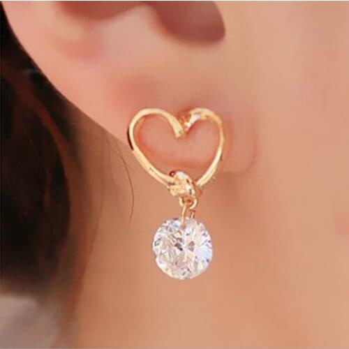 Heart Shape CZ Crystal Stud Earrings For Women Love Heart Zircon Pendant Earrings Romantic Wedding Anniversary Dangle Earring