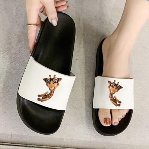 2021 Open Toe Flip Flops Summer Beach Fashion Printed Womens Non-slip Slides Funny giraffe print animal slippers shoes for wom
