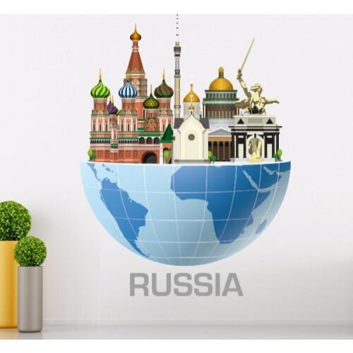 Russia Global Architecture Landmark Statue Wedding Decor Vinyl Waterproof Wall Sticker Bedroom Wallpaper Wall Decal