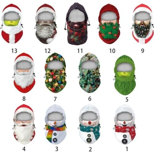 Adult Christmas Balaclava Windproof Ski Face Mask Cartoon Santa Claus Cosplay Hooded Hat Winter Neck Warmer Earflap Cap