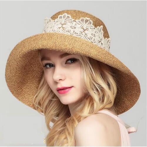 2018 New Lady Sun Hat Summer Straw Hat Women Folded Wide Brim Sun Cap Elegant Travelling Hat New Headwear B-2281