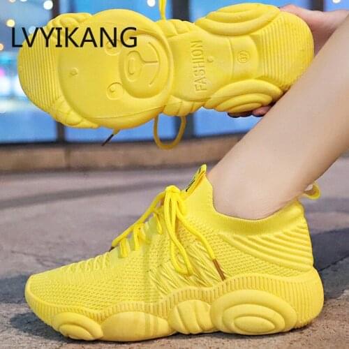 Socks Sneakers Women Casual Vulcanized Shoes Platform Chunky Sneakers Ladies Trainer Lace Up Spring Female Flat Tennis Shoes