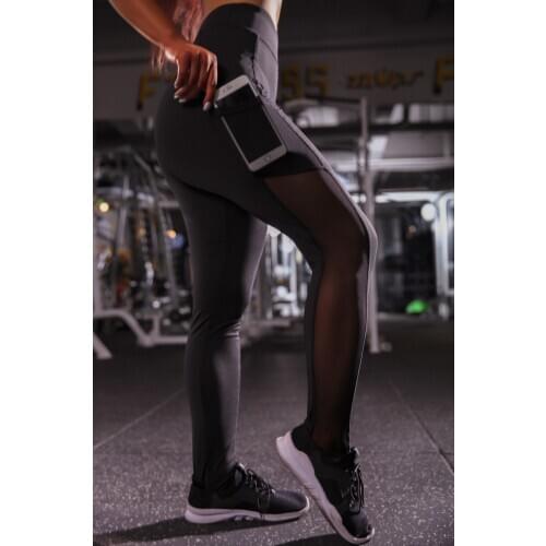 Women Gym Yoga Leggings With Side pockets Black mesh stitching Workout Leggings quick-drying sports yoga pants For Women