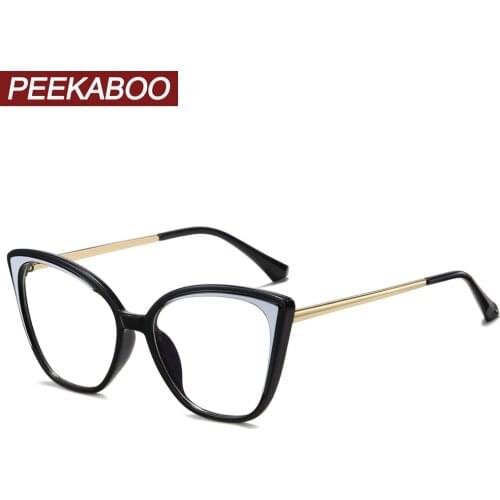 Peekaboo fashion spectacle frames women cat eye TR90 half metal gold anti blue light glasses female clear lens transparent