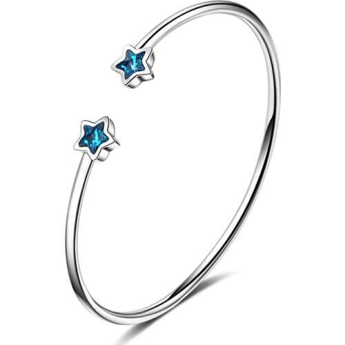 High Quality Blue Star Zirconia Crystal Stone Bracelets Bangles Opened Resizable Womens Bracelets Fashion Jewelry Gifts