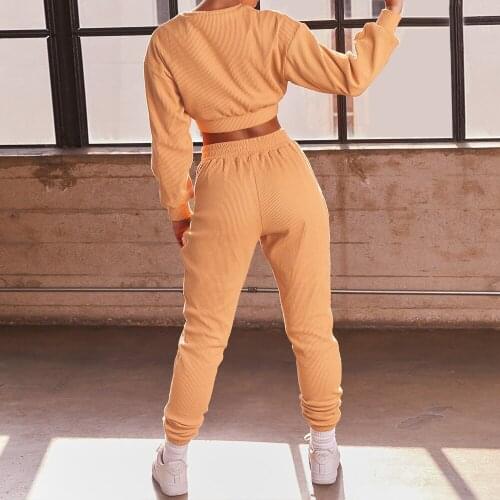 Women Sports 2 Pieces Set Sweatshirts Casual Pullover Suit 2021 Home Sweatpants Trousers Outfits Solid Casual Tracksuit