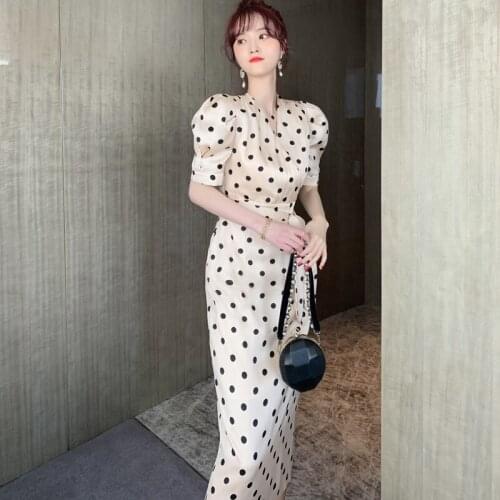 Print Polka Dot Elegant Satin Dress Women for Wedding Party Corset Wrap Puff Sleeve Dress Woman Empire Summer Dresses for Women