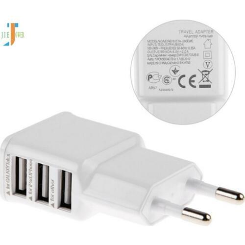100pcs/lot Adapter 2A 5V USB 3 Ports EU Plug Wall Charger Cable for IPhone 8 HTC Samsung Galaxy S5 S4 Note3 Note4 Mobile Phone