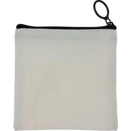 100Pcs/Lot Blank Canvas Zipper Pouches Cotton Cosmetic Bags With Black Metal Ring Makeup Bags Cotton Canvas Coin Purse