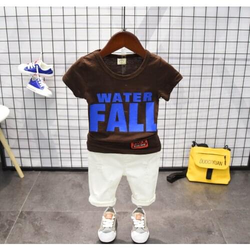 2021 2pcs Summer Baby Boy Children Causal Cartoon Printing Suit Tops + Short Boys Clothes Kids Clothes sets 2-7