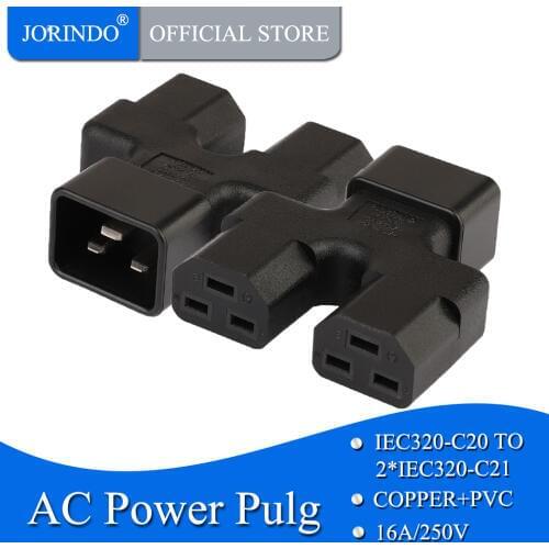 JORINDO C20 TO C21,IEC 320 C20 Male to Dual 2*C21 Female Power Adapter,16A 250V UPS PDU Power Adapter, C20 to C21 Power Adapter