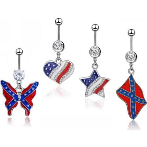 Anti allergic puncture jewelry flag Belly Navel Ring dazzling star stripe Peach Heart Belly Navel Ring hot selling