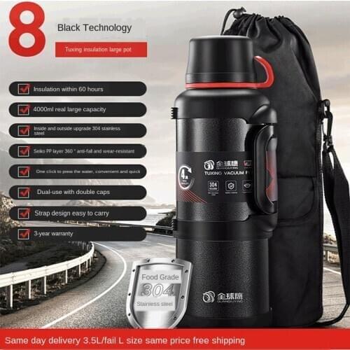 Large-capacity Car Thermos Mug Portable Double-layer Heat Insulation Water Bottle Outdoor Travel Heat Preservation Water Bottle